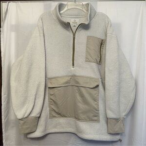 AERIE OFFLINE Sherpa 1/4 1/2 Zip Jacket Pullover Ivory Beige Womens Size XL